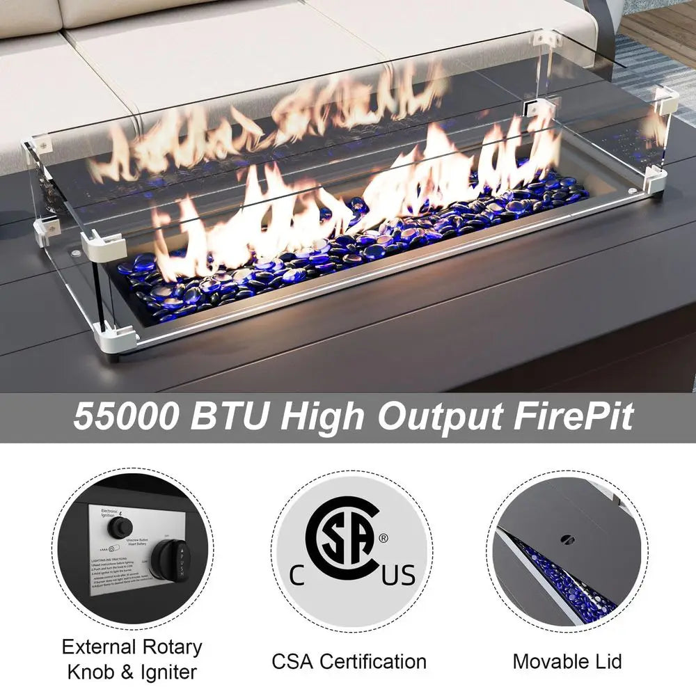 Aluminum Patio Furniture Set With Propane Fire Pit Table 5 Piece Sectional