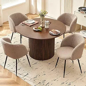 Five Piece Wooden Round Dining Table And Barrel Chairs Set