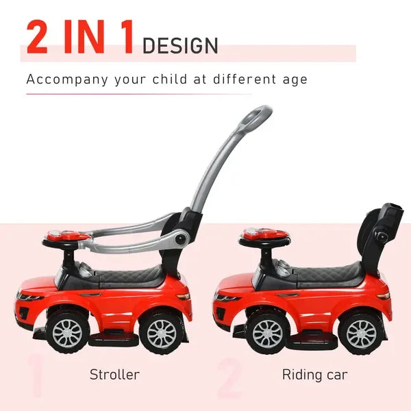 2 In 1 Toddler Push Car Ride On Stroller With Horn Music Lights Red