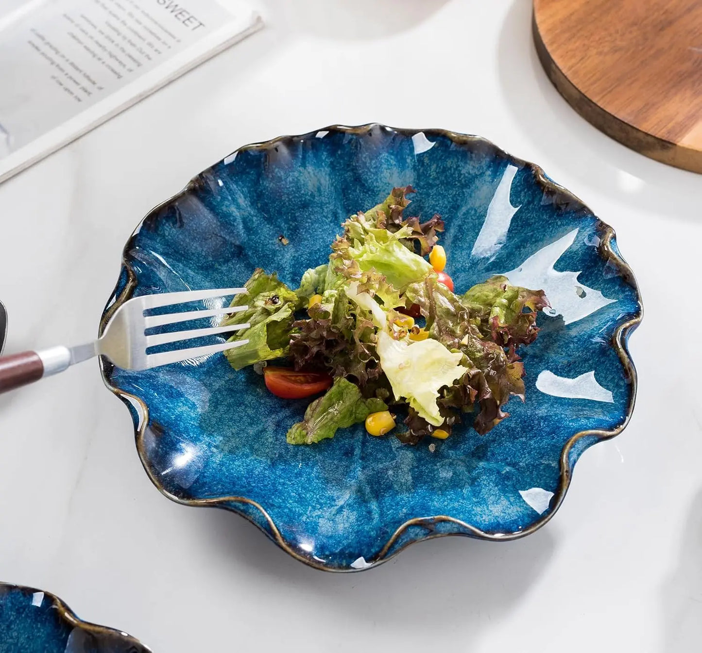 8.5 Inch Dinner Plates Set of 4 Round Ceramic Serving Bowls for Salad