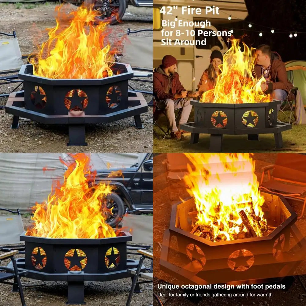 Sturdy 42 Inch Outdoor Wood Burning Octagonal Fire Pit Poker
