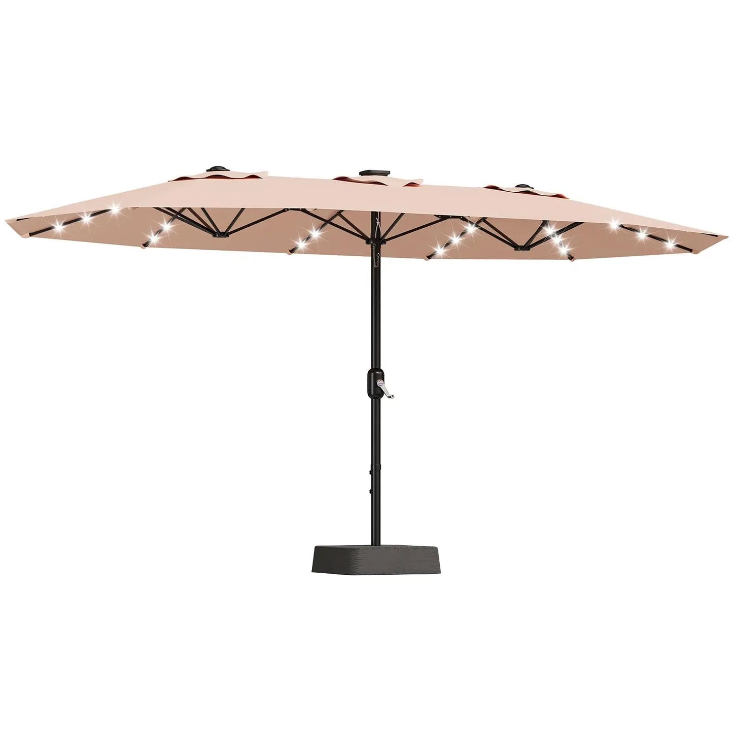 15ft Patio Umbrella With Solar LED Lights Base Included Large Rectangle Shade