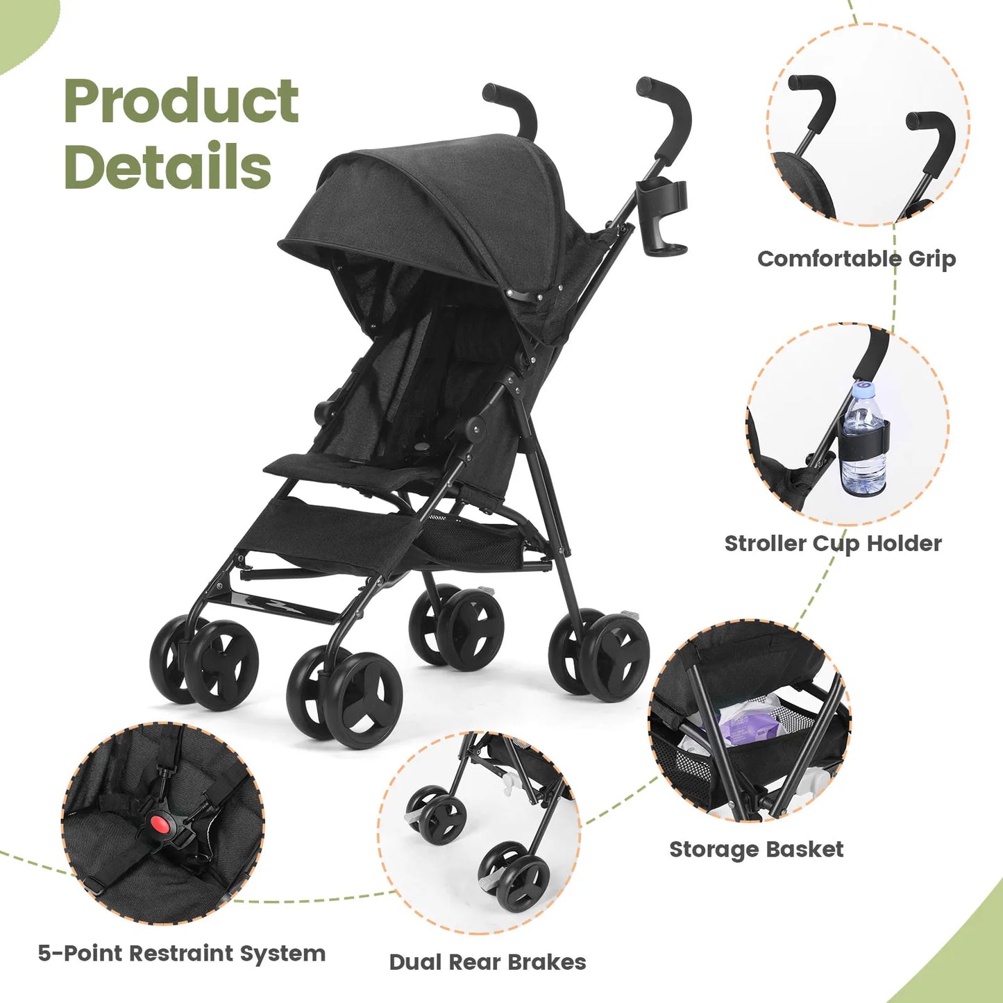 Lightweight Folding Kids Stroller Sit Or Lie Down Four Wheel
