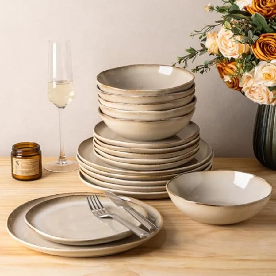 Stoneware Dinnerware Set For 4 12 Pieces Reactive Glaze Plates And Bowls