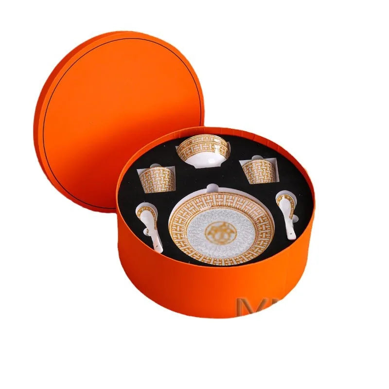 Luxury 10 Piece European Style Gray Horse Drawn Cart Tableware Set Bone China