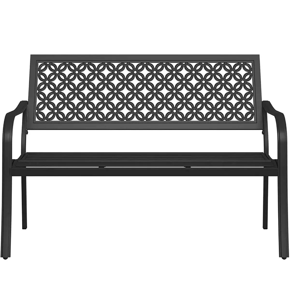 Outdoor Bench ，Powder-coat Steel Frame Garden Bench with Armrests  for Lawn Yard Porch