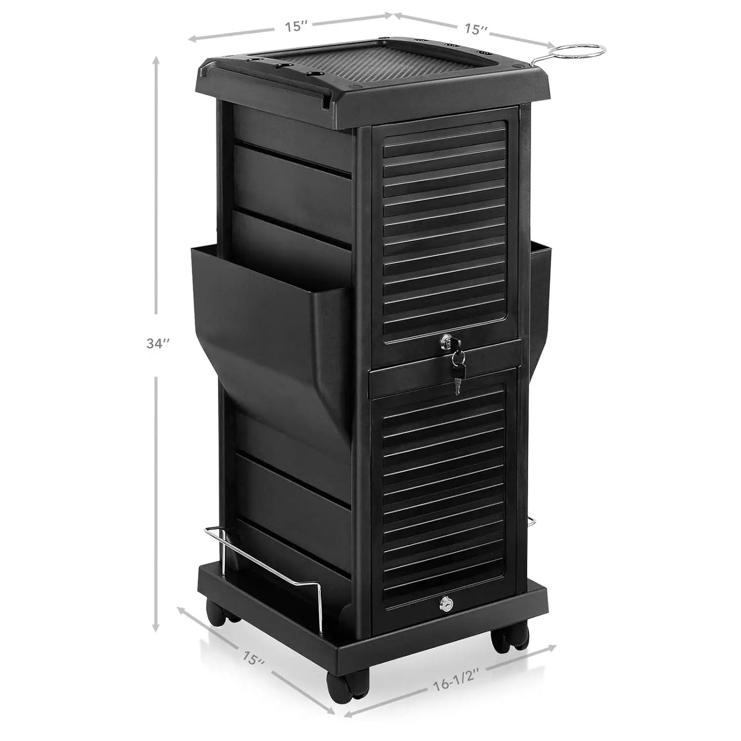 Locking Rolling Trolley Cart With Pockets For Salon Use Black