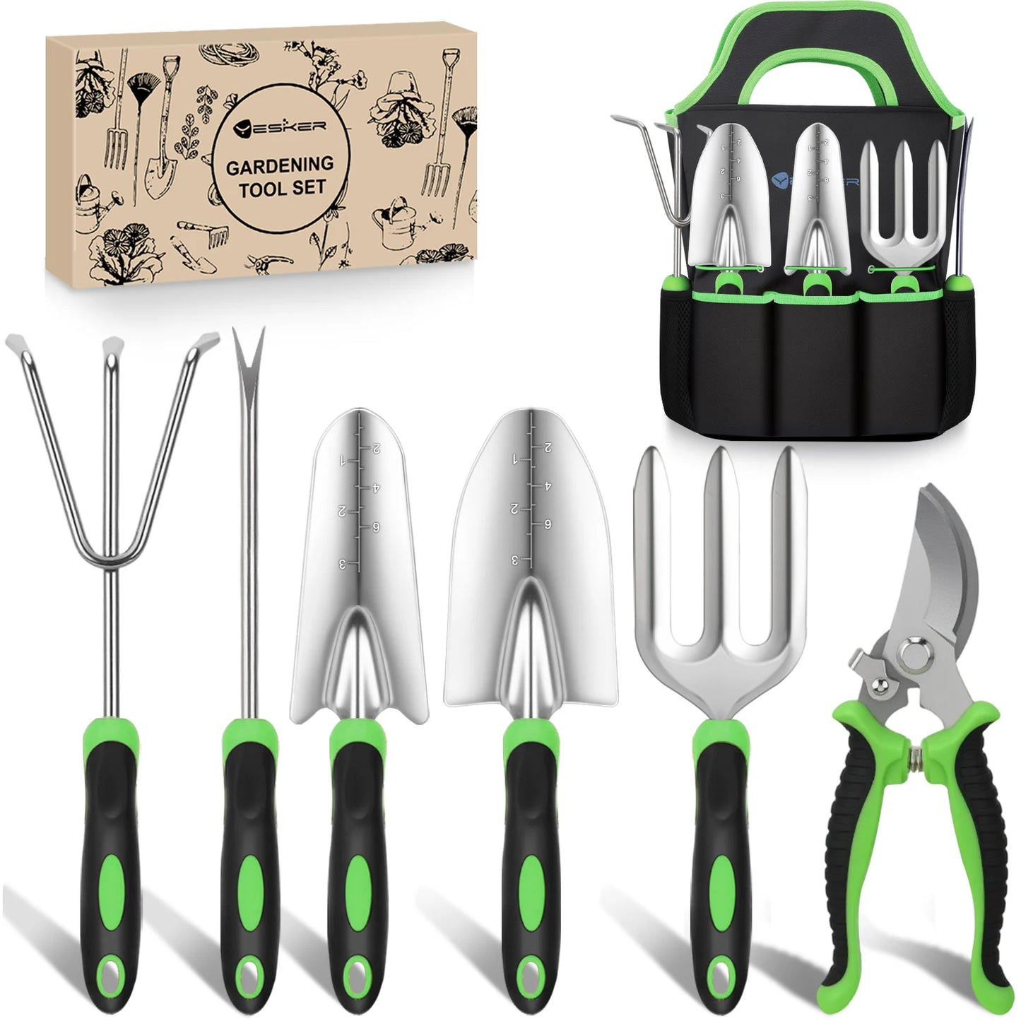 Gardening Tools Heavy Duty Garden Tool Set Gardening Supplies Gifts for Women Men Gardening Hand Tool Kit with Non-Slip Ergonomic Handle, Garden Bag, Durable Gloves and Shears