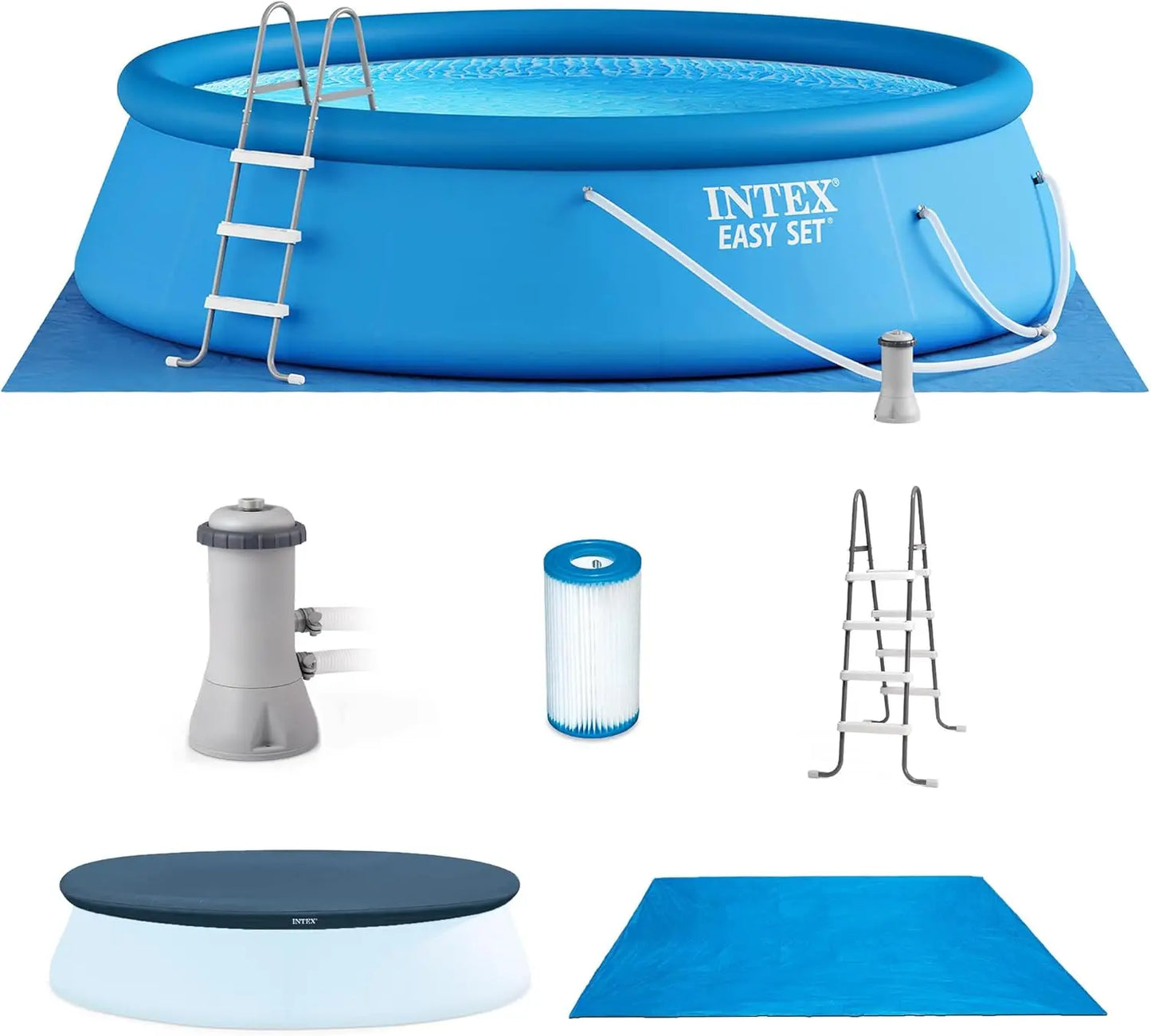 15Ft By 42In Inflatable Pool Set With Filter Pump Ladder Cover And Ground Cloth