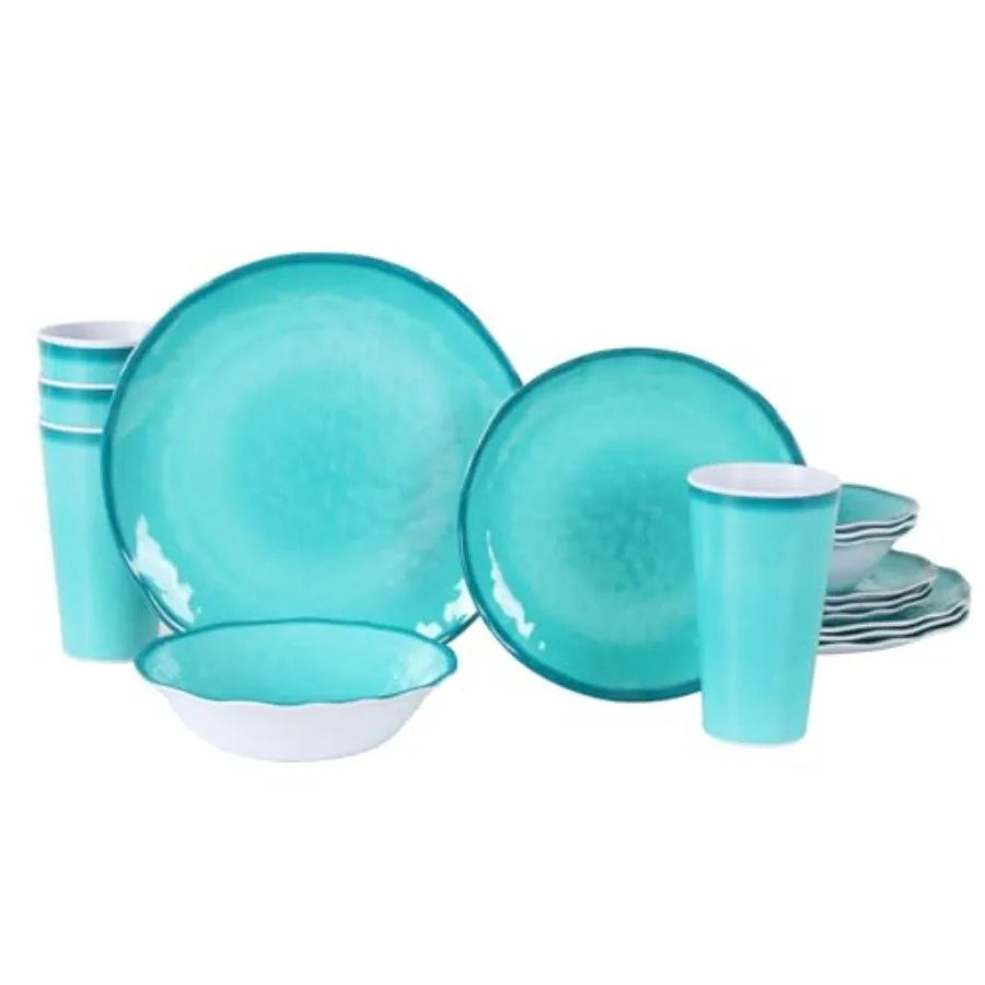 Melamine Dinnerware Set For 4 To 16 Pcs Camping Unbreakable Plates Bowls Cups