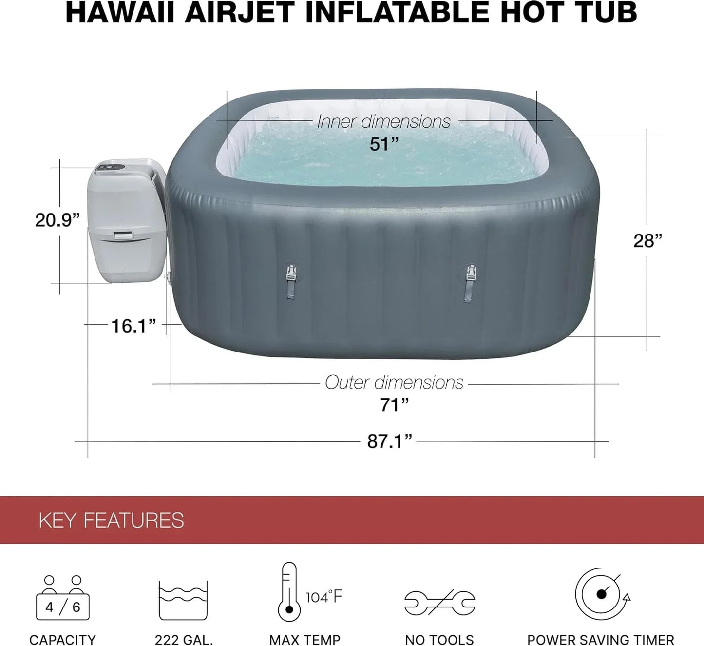 SaluSpa AirJet 4 to 6 Person Inflatable Hot Tub Gray