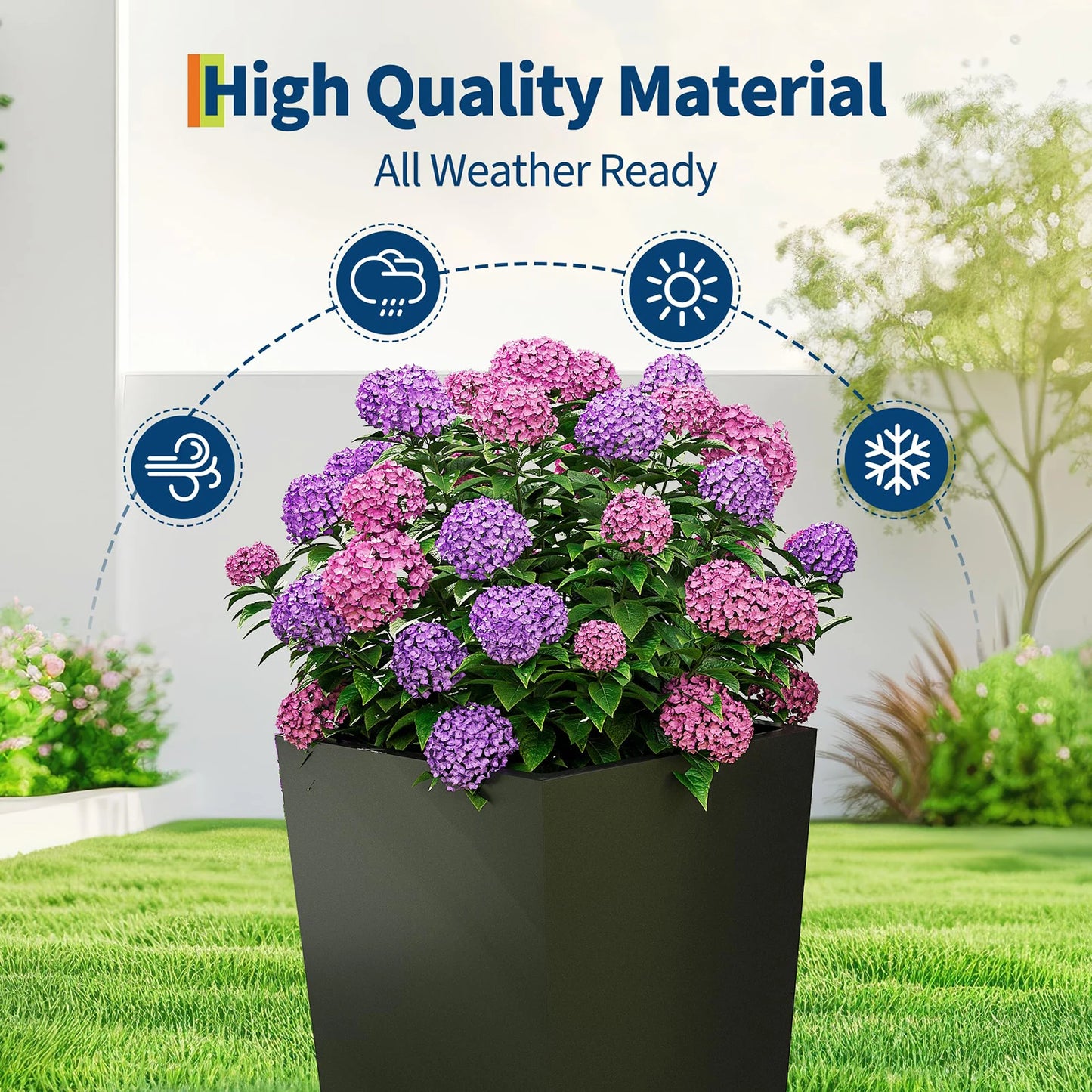 Set Of 2 30in Tall Planters For Indoor Outdoor, Self Watering Large Flower Pots With Drainage, Water Level Monitor, Insert & Wheels
