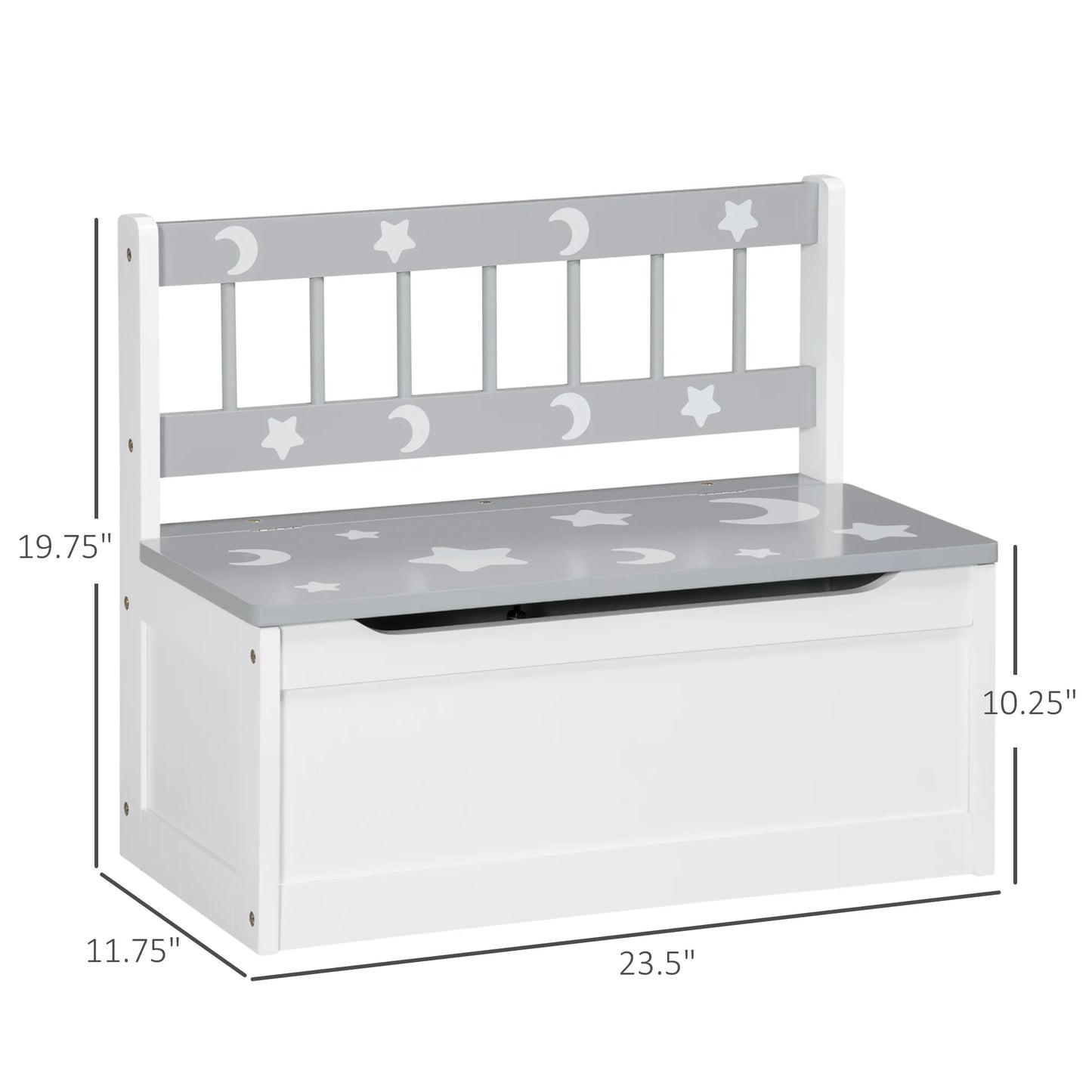 Toy Chest Storage Bench Cabinet Pneumatic Rod Grey Kids