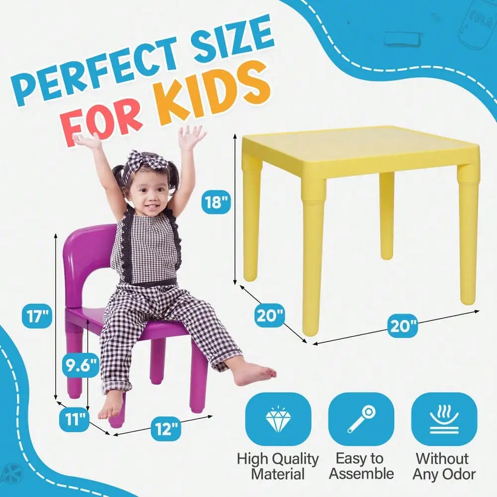 Kids Table and 4 Chairs Set for Toddlers Colorful Activity Play Furniture