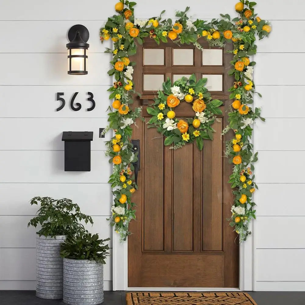 66 Inch Artificial Lemon Garland With Peonies Hydrangeas Wall Window Decor