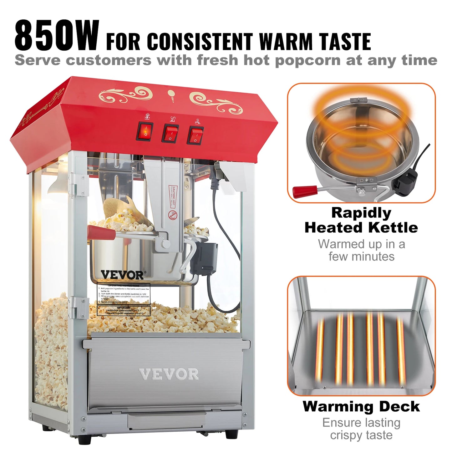 SucceBuy 8 To 12 Oz Electric Popcorn Maker Popper Machine With Scoop