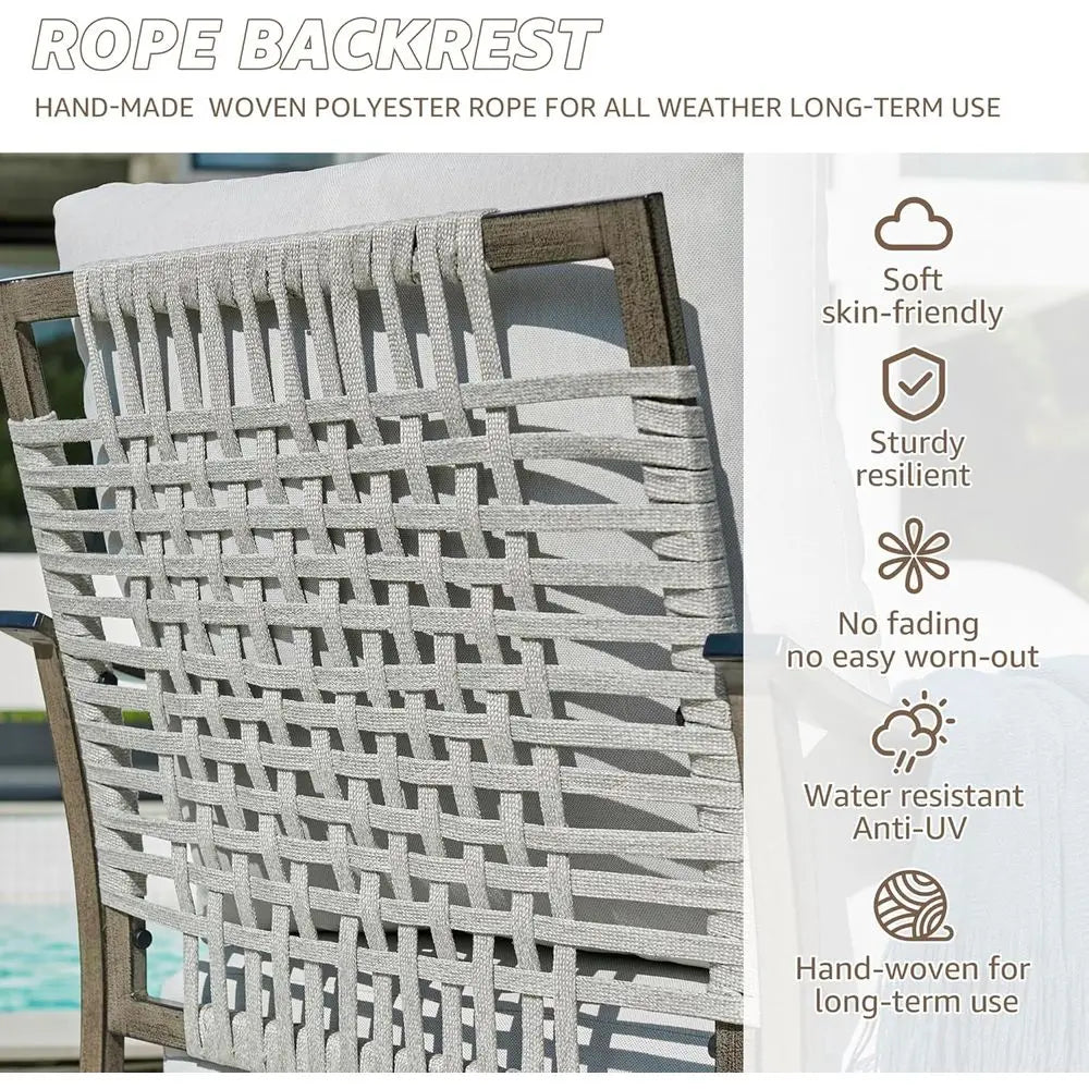 4-Piece Outdoor Metal Swivel Rocking Chair Set with Woven Rope Back Cushions