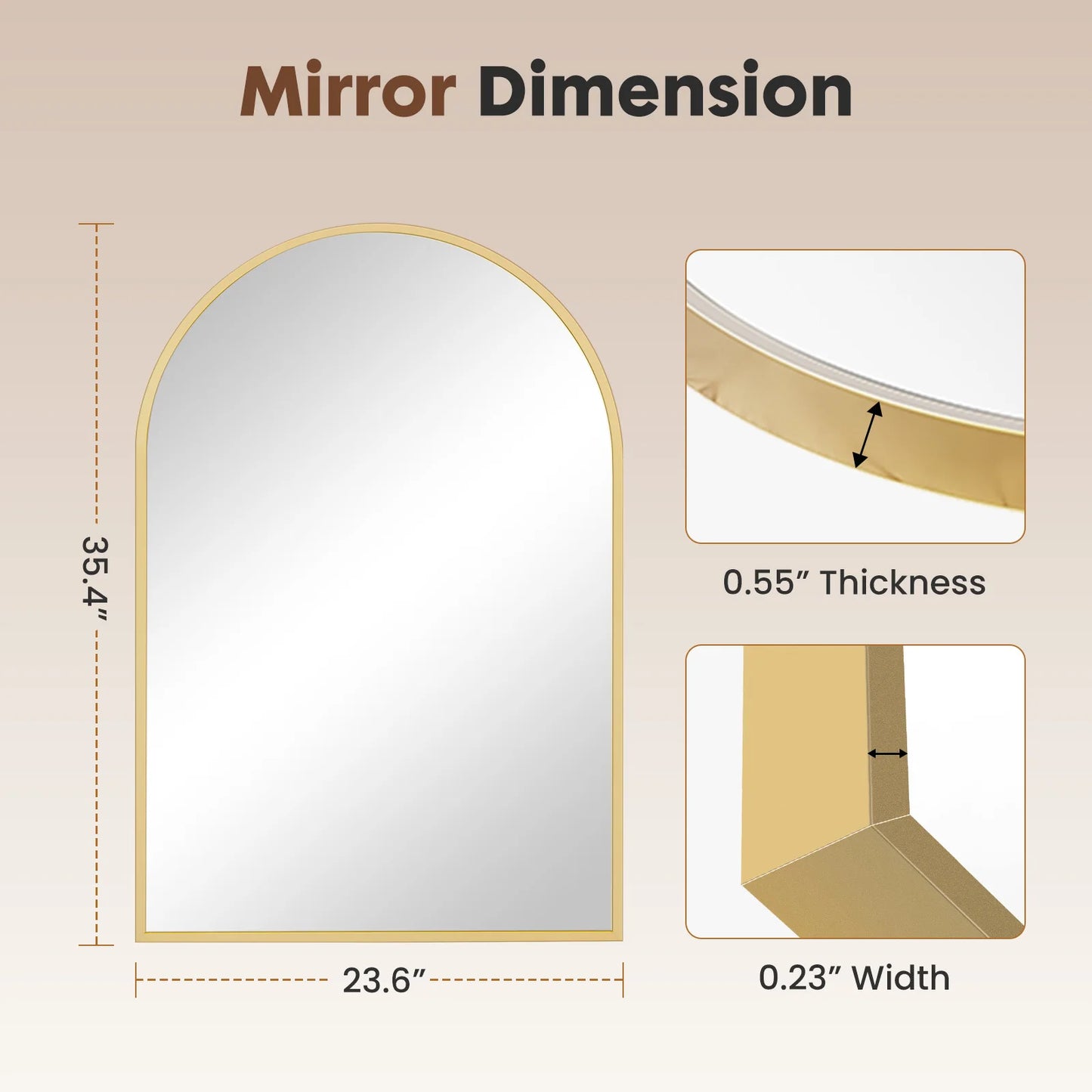 JHK 26x38 Arched Metal Framed Wall Mirror For Bathroom