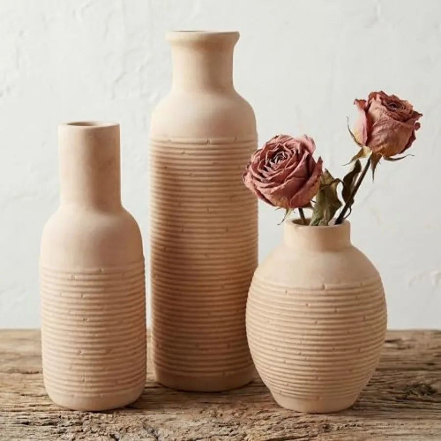 Rustic Farmhouse Ceramic Vase Set Of 3 For Centerpieces Home Decor