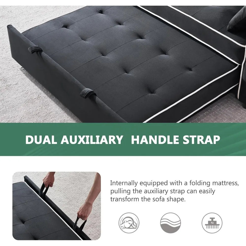 3 In 1 Convertible Sleeper Sofa Bed 54.5 Inch Velvet
