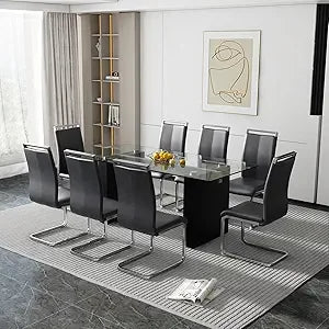 71Inch Glass Dining Table Set For 6 With Tempered Glass