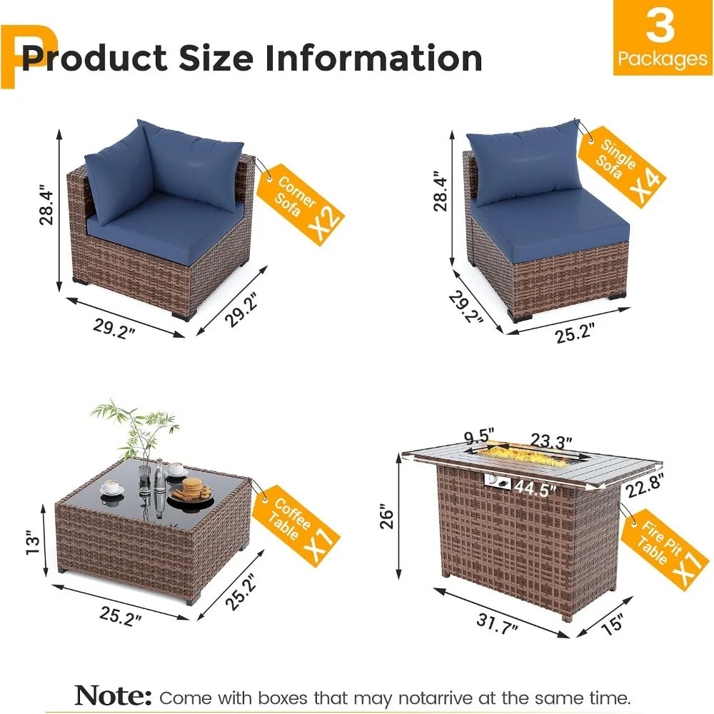8-Piece Outdoor Wicker Patio Set with 44" Fire Pit Table