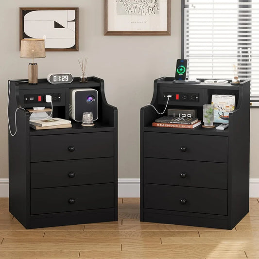 Adorneve Night Stands Set of 2 with Charging Station Hutch