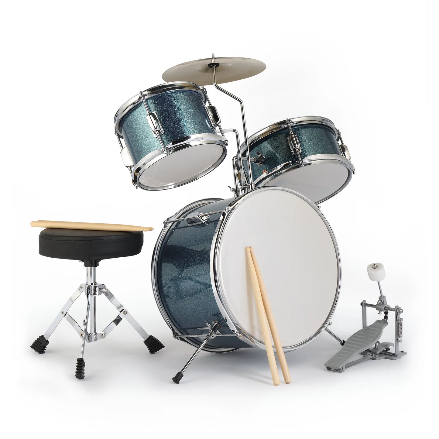 14 By 10 Inches Junior Kids Drum Set 3 Piece With Pedal Sticks Stool