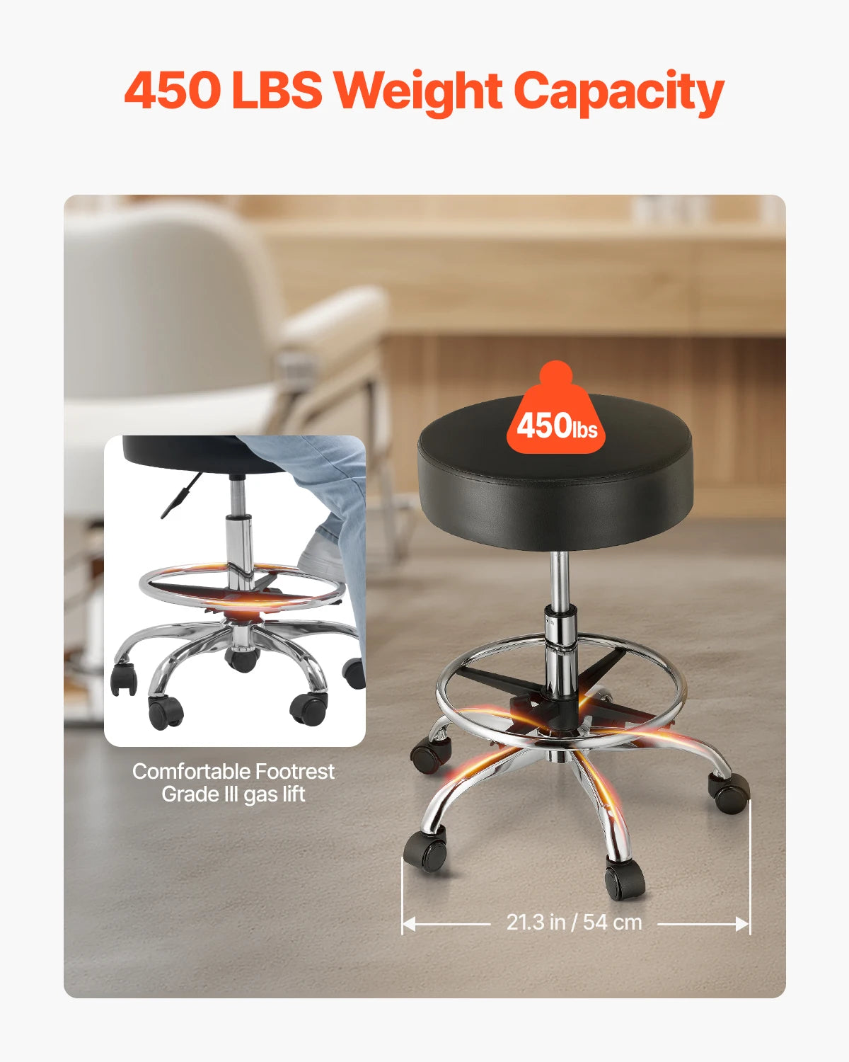 SucceBuy Adjustable Rolling Stool With Wheels 450 Lbs For Salon Spa