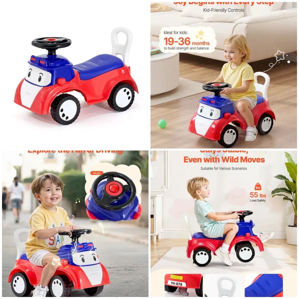 Ride On Toddler Push Car With Music And Storage 55 Lbs Capacity 19 To 36 Months