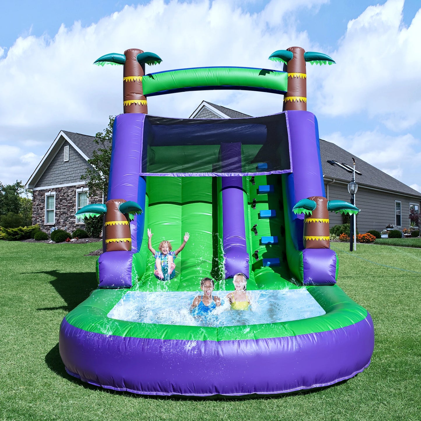 Commercial Inflatable Water Slide With 1100W Air Blower PVC