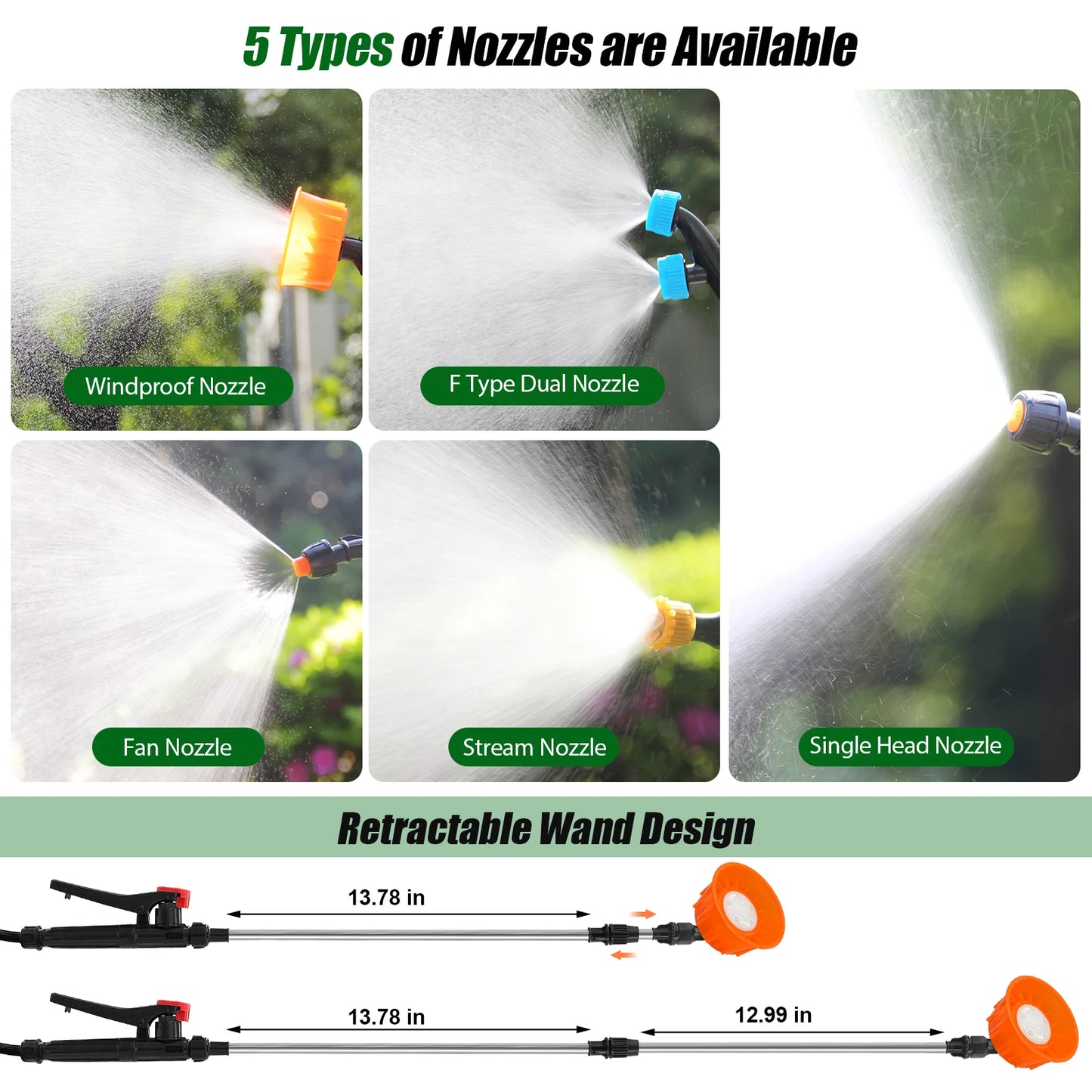 16L Garden Electric Sprayer Backpack Sprayer 100 PSI Telescopic Wand 5 Nozzles