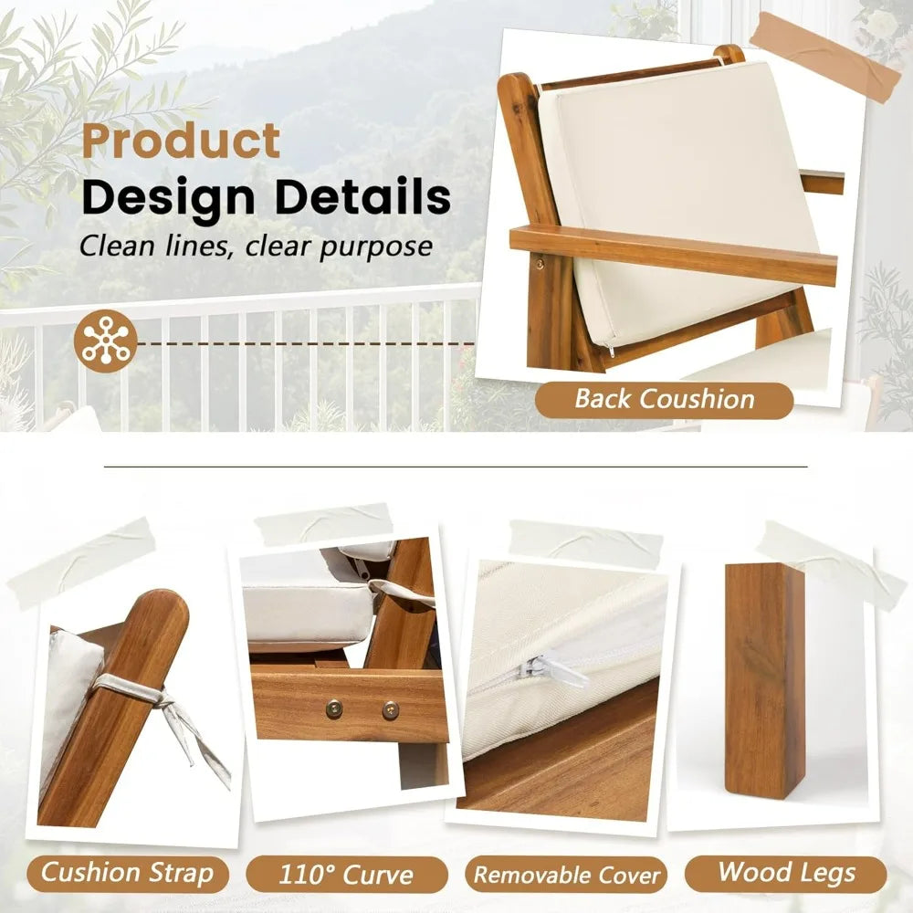 Flamaker 3 Piece Acacia Wood Patio Furniture Set With Coffee Table Cushions