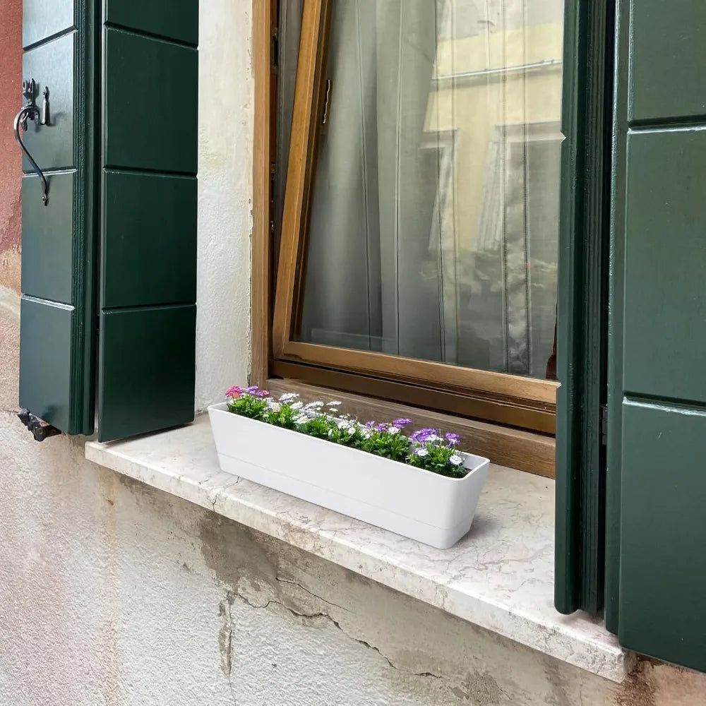 16x3.8 Inch Window Box Planter With Tray For Succulents Herbs Flowers
