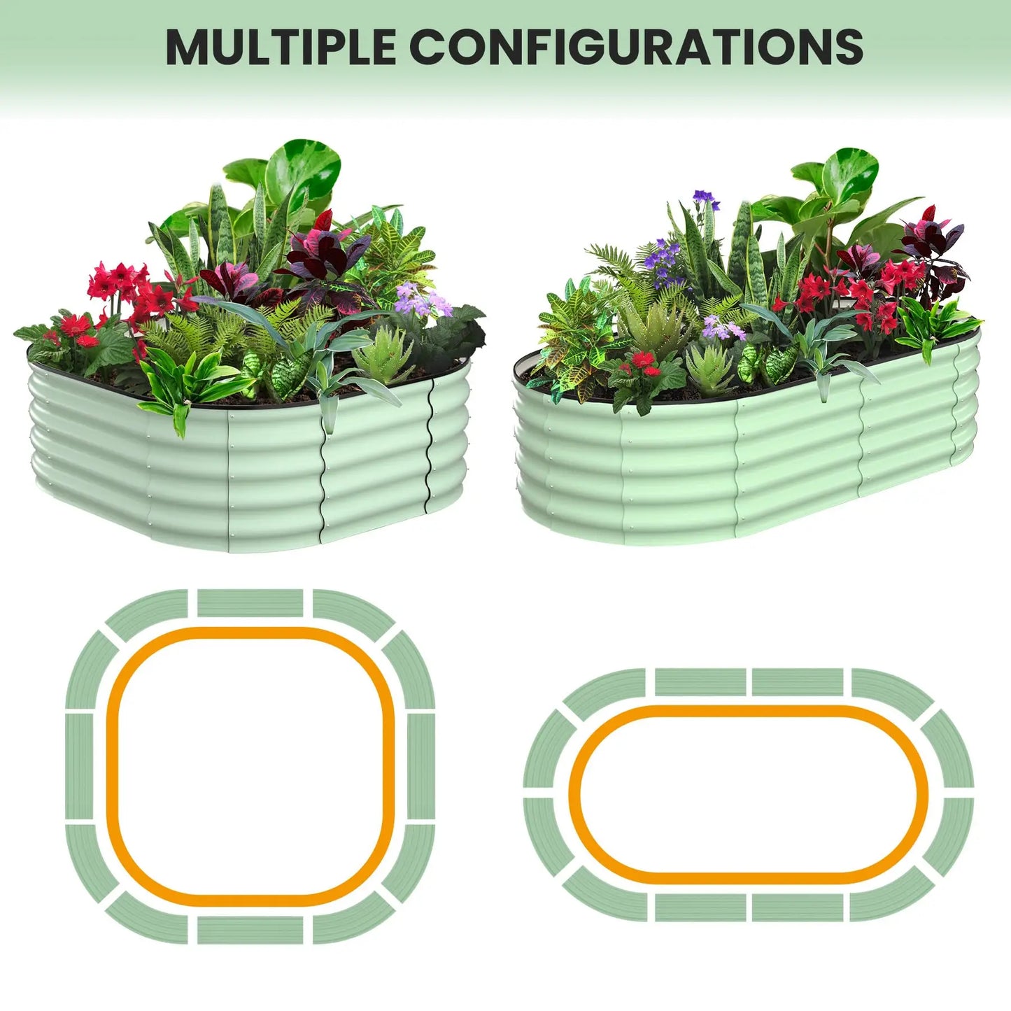 Two Pack Oval Galvanized Steel Raised Garden Beds With Open Base Safety Edge
