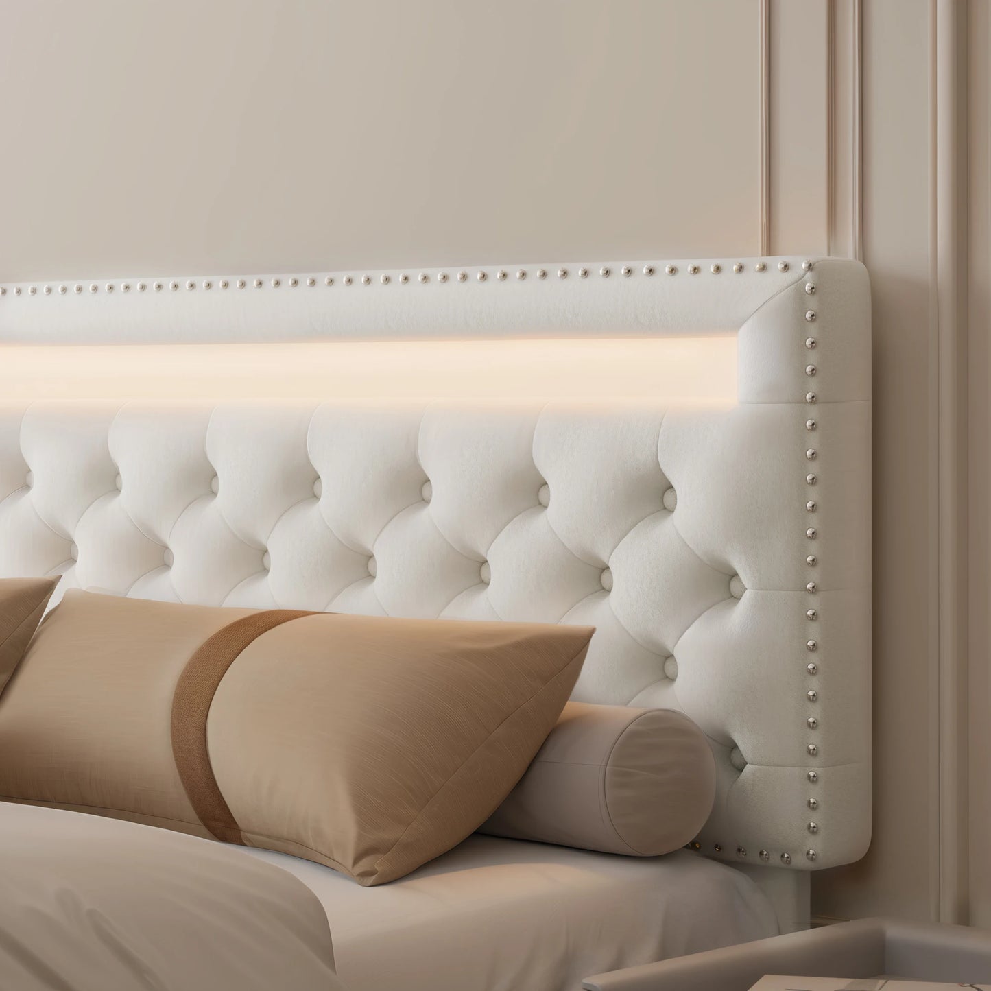 GEGOFORU Full Size LED Bed Frame Storage Drawers RGBW Lights PU Velvet