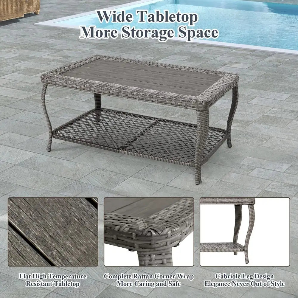 Grey Wicker Outdoor Patio Furniture Set 6 Piece With Sectional Sofa And Ottoman