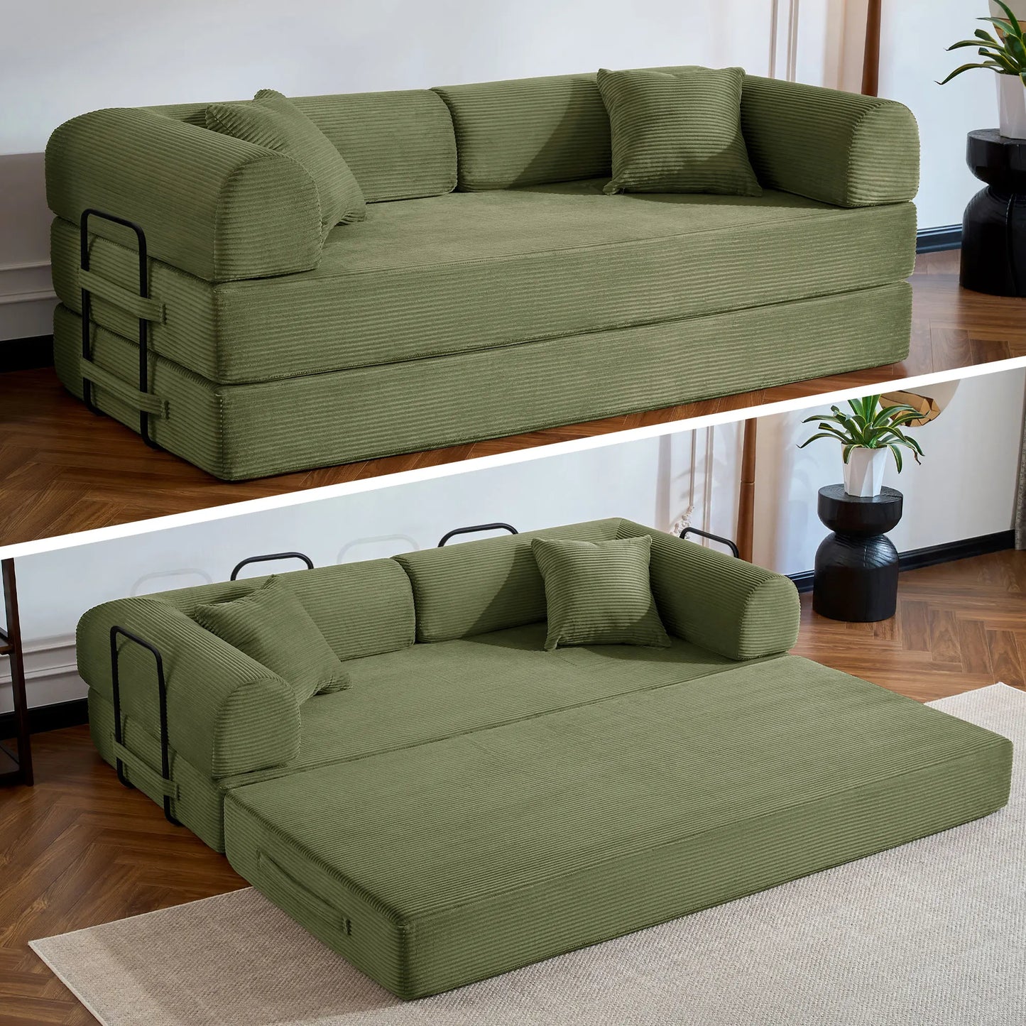 79 Inch Folding Sofa Bed Corduroy Upholstered Loveseat Sleeper For Living Room