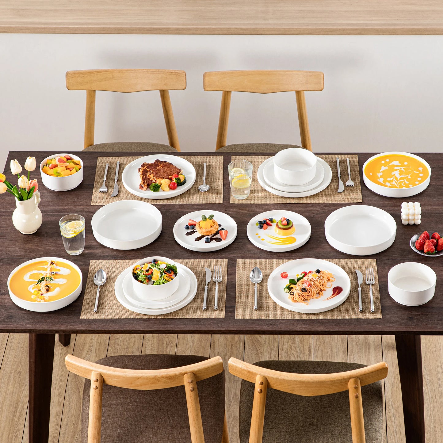Malacasa Ceramic Dinner Plate Set Black Rim Half Standing Edge Design