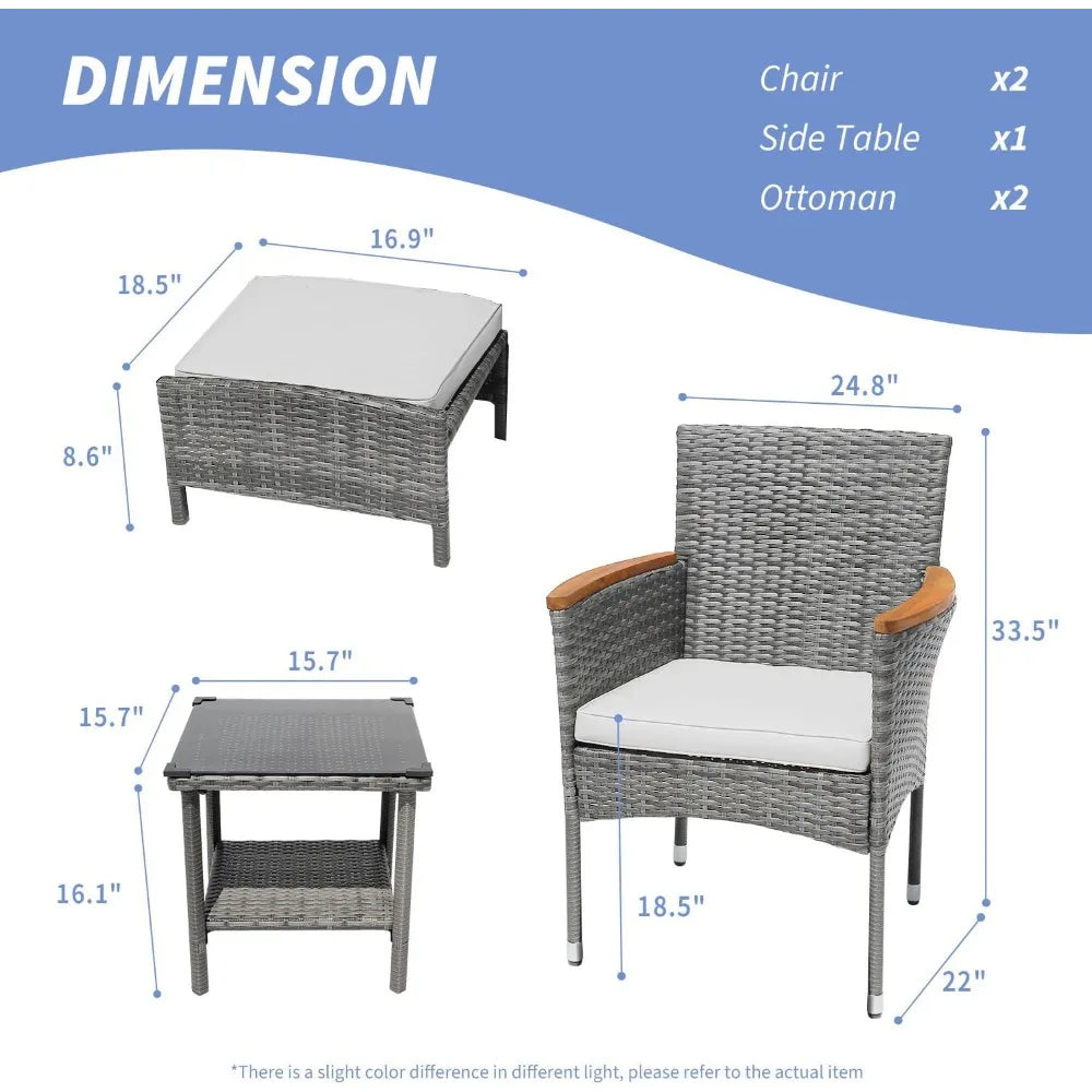 5 Piece Outdoor Patio Set With Table And Ottoman Wicker