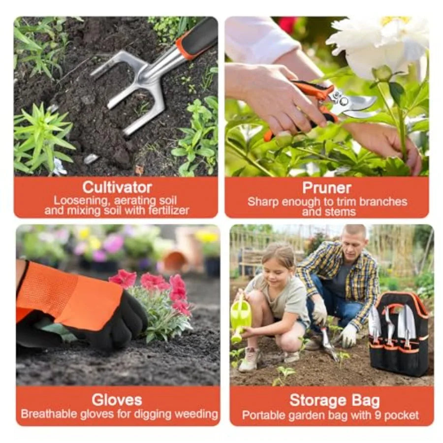 Garden Tools Set, 8 Pcs Gardening Tools Set with Non Slip Ergonomic Handle, Heavy Duty Garden Tool Set with Storage Bag, Garden