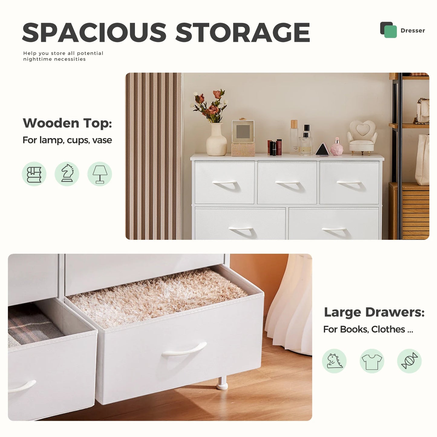 JHK Bedroom Wardrobe With White Fabric Drawers 5 7 10 Drawer Storage Chest