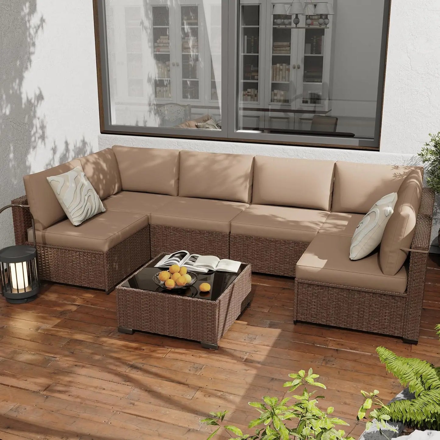 7 Pack All Weather PE Rattan Modular Sectional Conversation Patio Set, Custom
