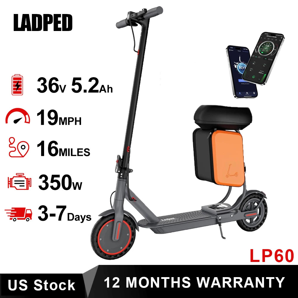 Ladped LP60 Electric Scooter 350W Foldable 19 MPH 8.5 Inch Tires 16 Mile Range