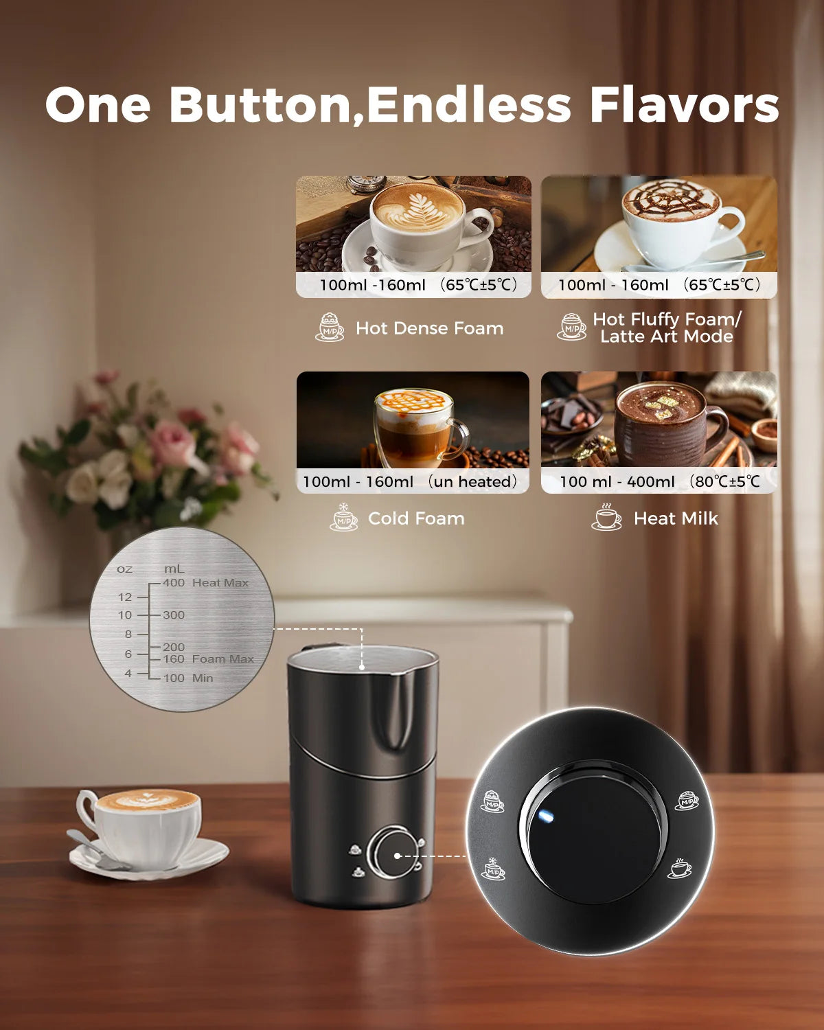 Milk Frother And Steamer 8 In 1 Electric Frother For Coffee 400ml Detachable