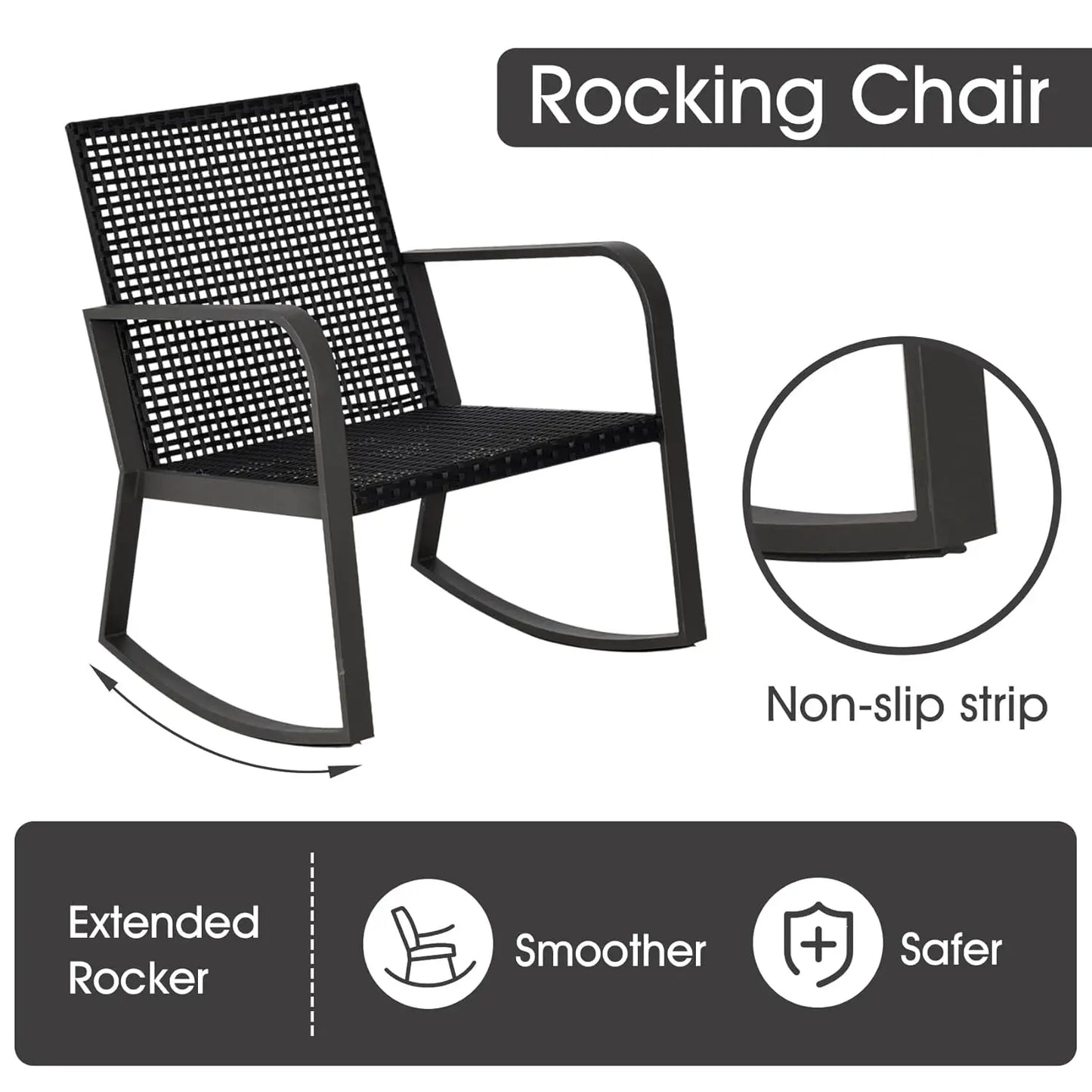 Bistro 3 Piece Patio Set With Rattan Rocking Chairs And Table Outdoor