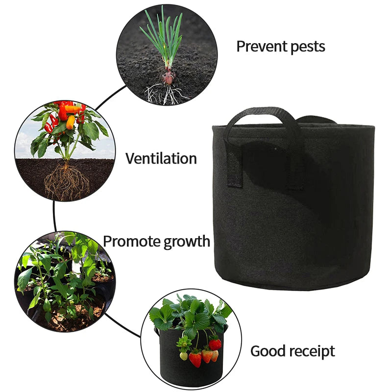 Thickened Nonwoven Grow Bags 1 to 12 Gallons with Handles for Vegetables