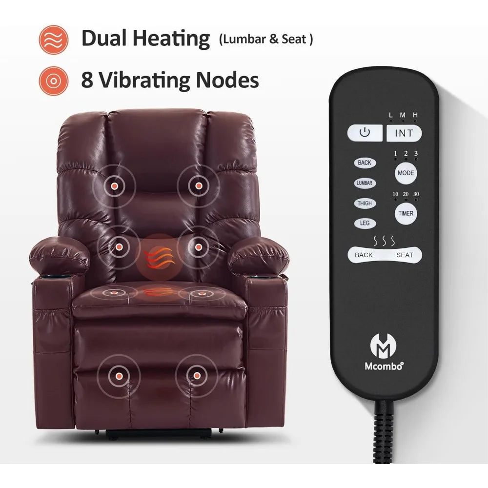 Triple Motor Power Lift Recliner Chair with Massage and Dual Heating, Adjustable Headrest for Big and Tall Elderly People, Faux