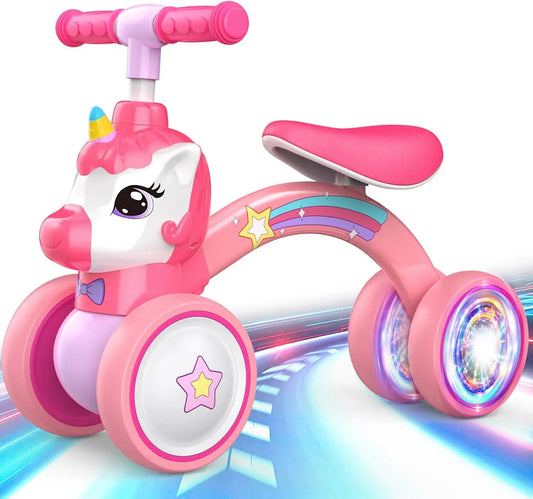Unicorn Toddler Balance Bike No Pedal With Light Up Wheels For Girls