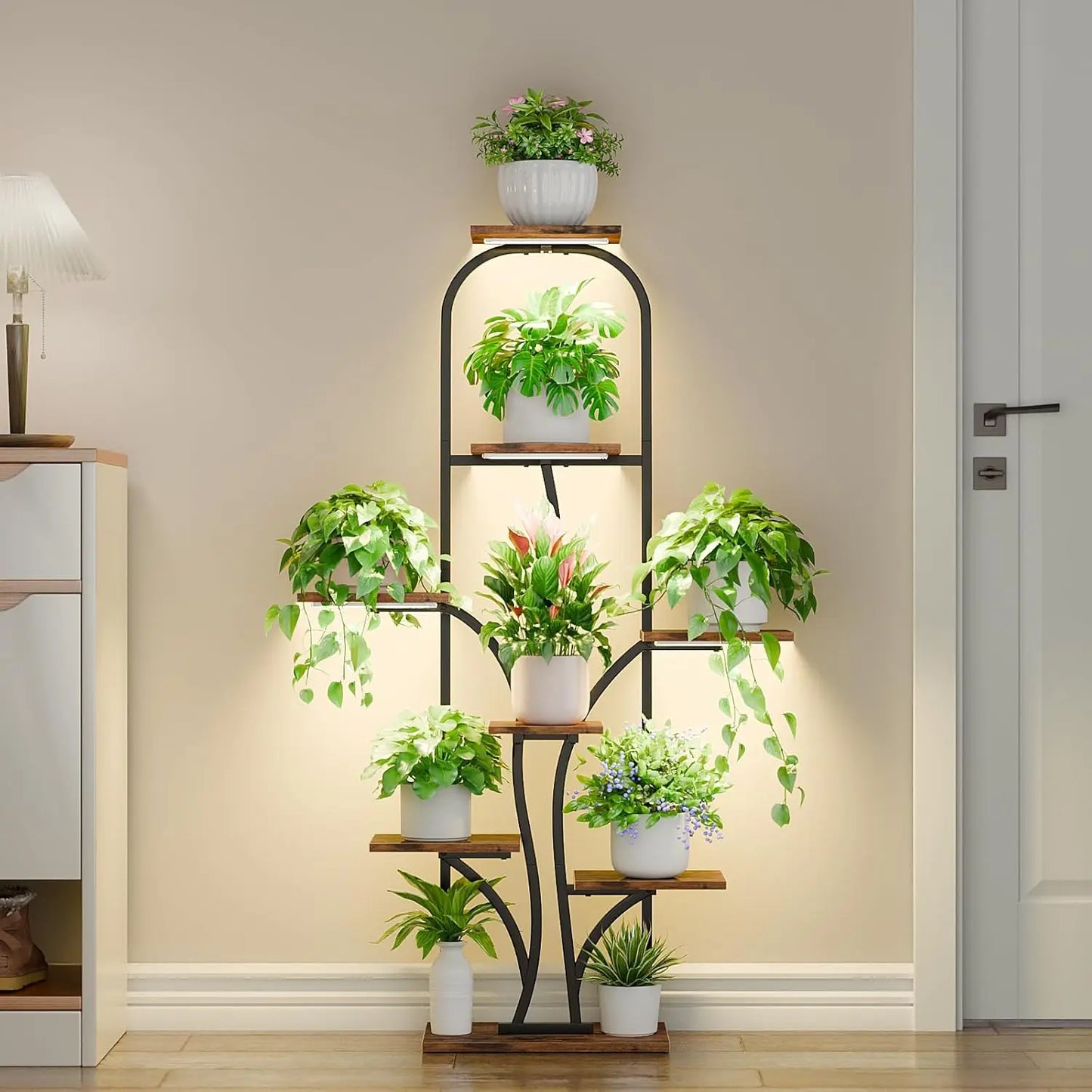 8 Tier Indoor Plant Stand With Grow Lights Tree Arch Design For Multiple Plants